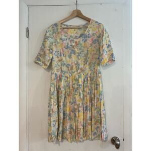 Tweeds VINTAGE 80s knee length dress pleated skirt full button short sleeve 10